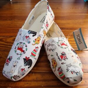 NWT TOMS Belmont Holiday Cats Shoes size 7.5